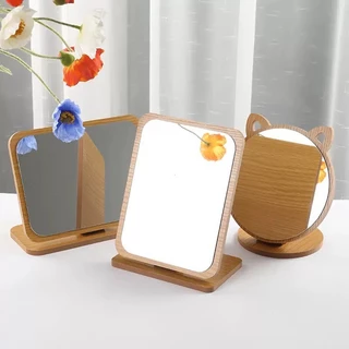 กระจกแต่งหน้า ขอบไม้ แท่นพับได้ ปรับองศาได้ มี 1 ขนาด Makeup Mirror