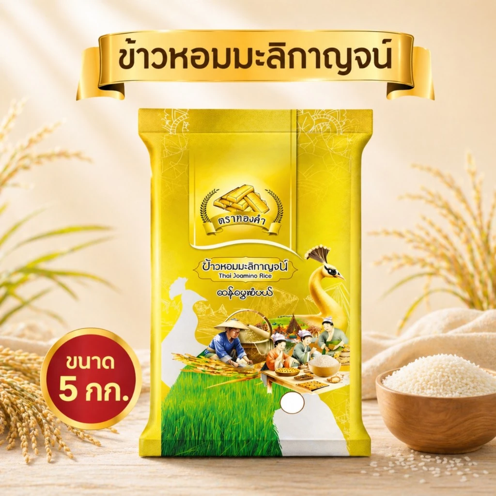 โปรเปิดตัว [5 Kg.] ข้าวหอมมะลิกาญจน์ ตราทองคำ หอม นุ่ม อร่อย โปรขนาด 5 Kg. หอม นุ่ม โปรคุ้มค่ารีบกด โปรเปิดตัวตราทองคำ