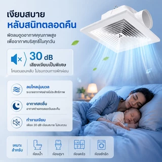 พัดลมดูดอากาศเพดาน 8 10 12 นิ้ว ลมแรง กำลังสูง ระบายอากาศดี เหมาะสำหรับห้องน้ำ ห้องครัว แถมท่อลม 1 ม. รับประกัน 3 ปี