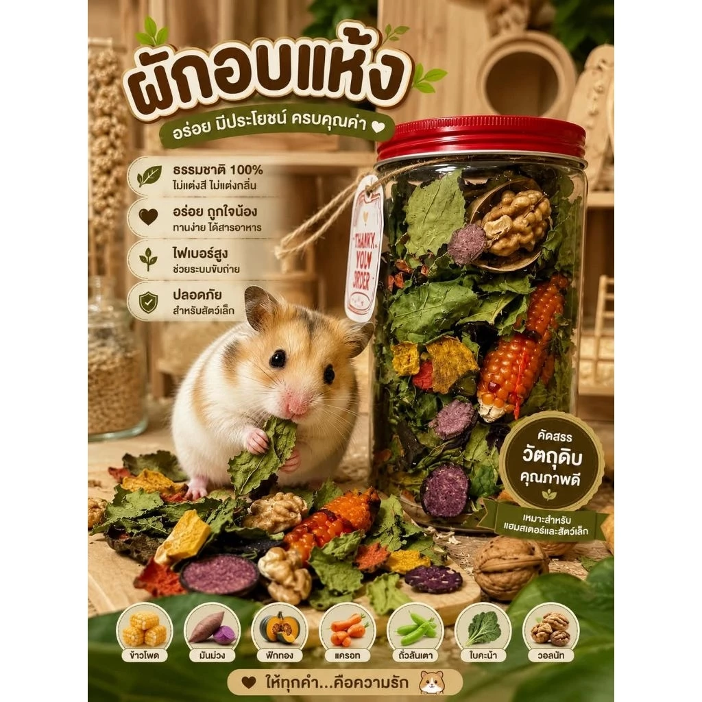 Hamu ❤️​ ผักอบแห้ง ผลไม้อบแห้ง ผักรวม Dried Mix Veg & Fruit สำหรับแฮมเสตอร์ กระต่าย ผลไม้อบสำหรับสัตว์เลี้ยงขนาดเล็ก