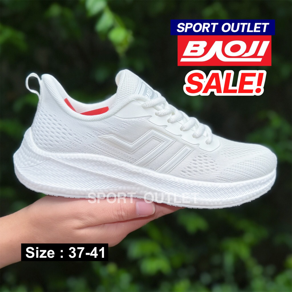 SALE รองเท้า BAOJI ลิขสิทธิ์แท้ รุ่นผู้หญิง รุ่นขายดี ใส่ออกกำลังกาย ลำลอง พื้นนุ่ม เบา ใส่สบาย สีขาวล้วน w1122