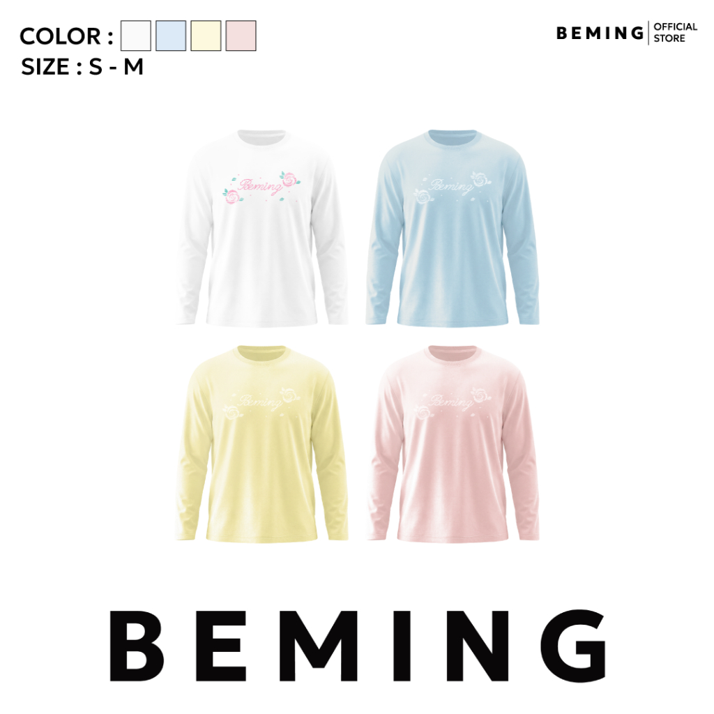 Bemingtop1244(S-M) - Rosie Top - เสื้อยืดแขนยาวดีไซน์เรียบดีเทลลายดอกกุหลาบ BEMING