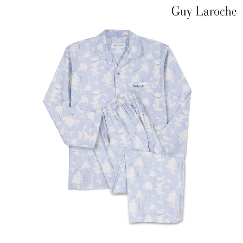 Guy Laroche ชุดนอนคอปก แขนยาว ขายาว พิมพ์ลาย เนื้อผ้า cotton Twillใส่สบาย สีฟ้า  รุ่น JPG5974W6BU