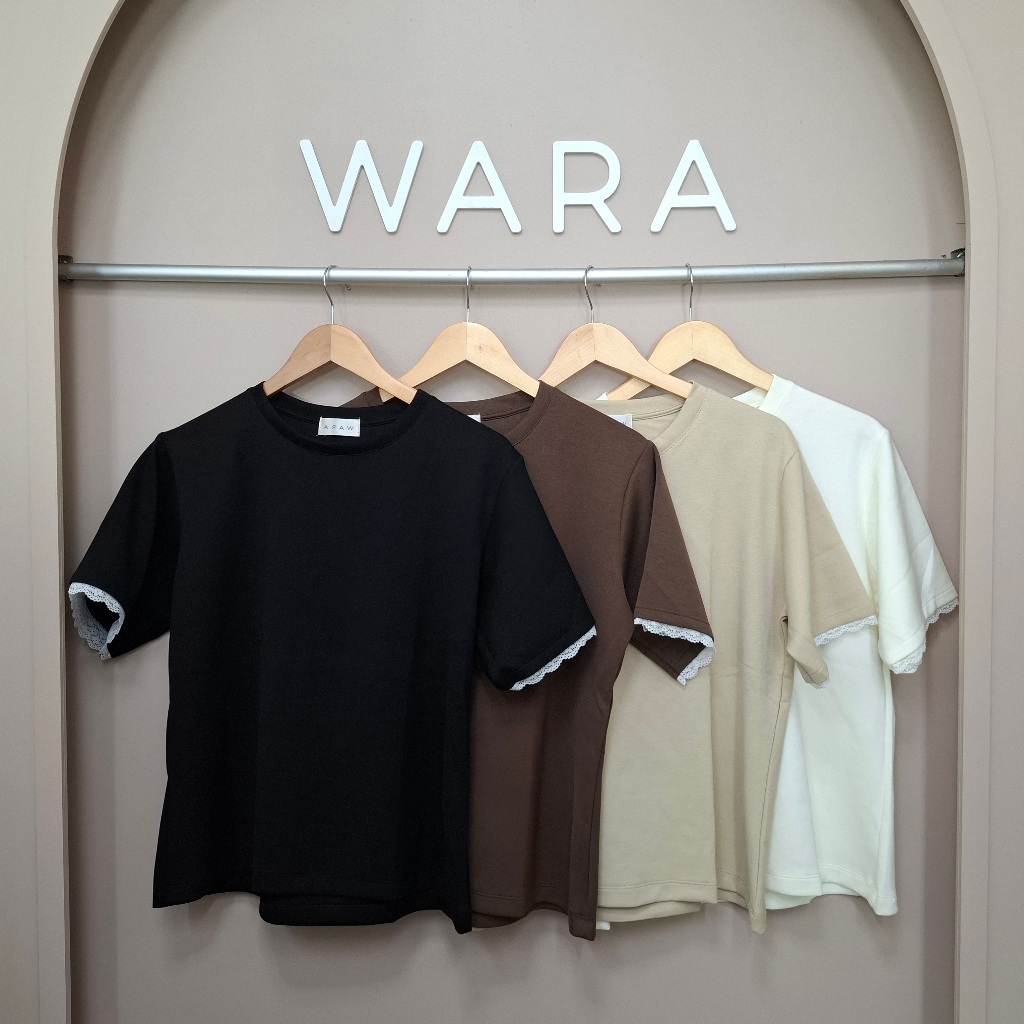 [ CP3 ] WARA เสื้อคอกลม แขนสั้น แต่งลูกไม้ เนื้อผ้าใส่สบาย ผ้า COTTON