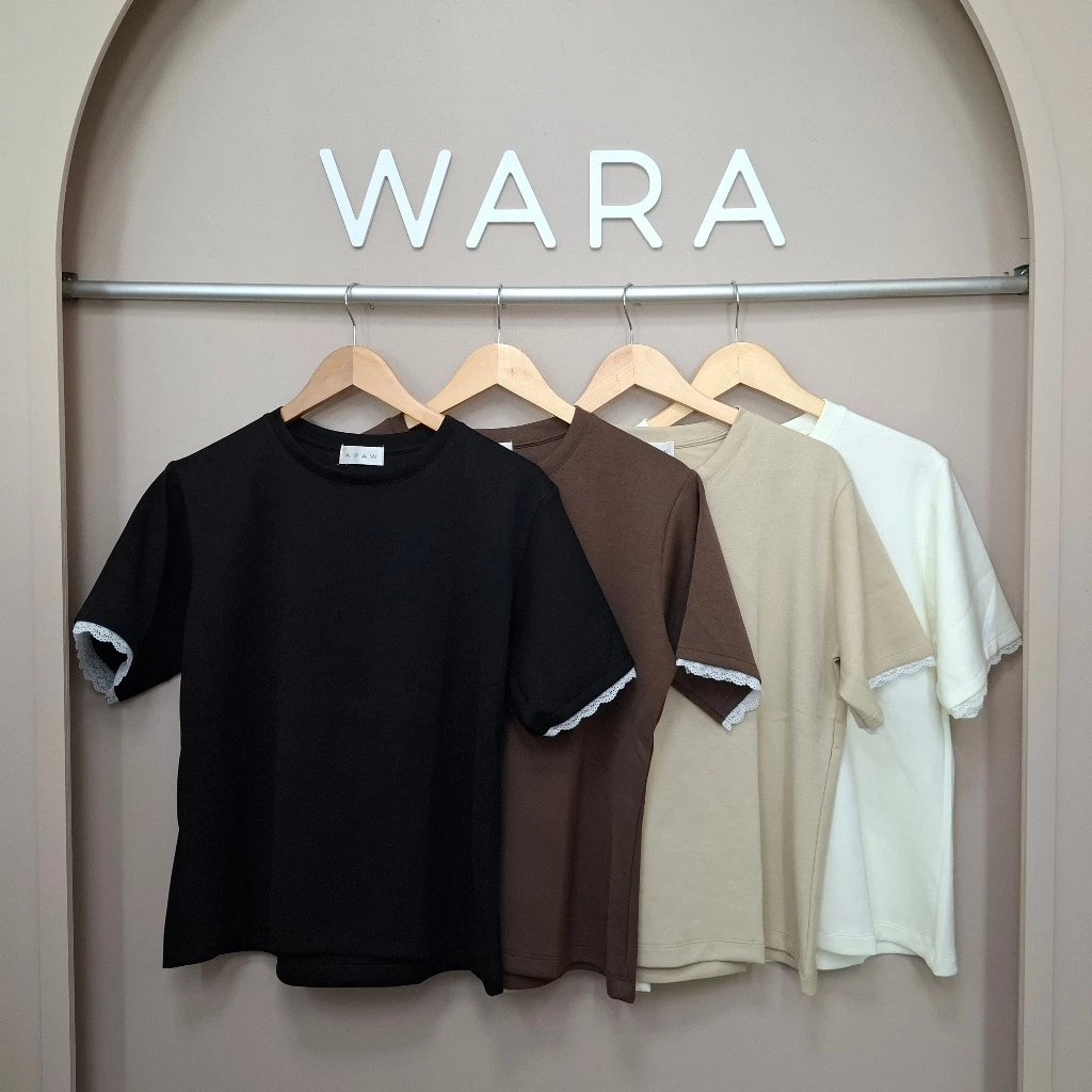 [ CP3 ] WARA เสื้อคอกลม แขนสั้น แต่งลูกไม้ เนื้อผ้าใส่สบาย ผ้า COTTON