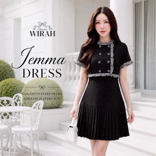 FW129 Jemma Dress ชุดเดรสสั้นทรงเข้ารูป ผ้าสูทวาเลนติโน่ (Valentino) พิมพ์ลายจุด เรียกว่า Polka Dot เสื้อคอกลม กั๊กท