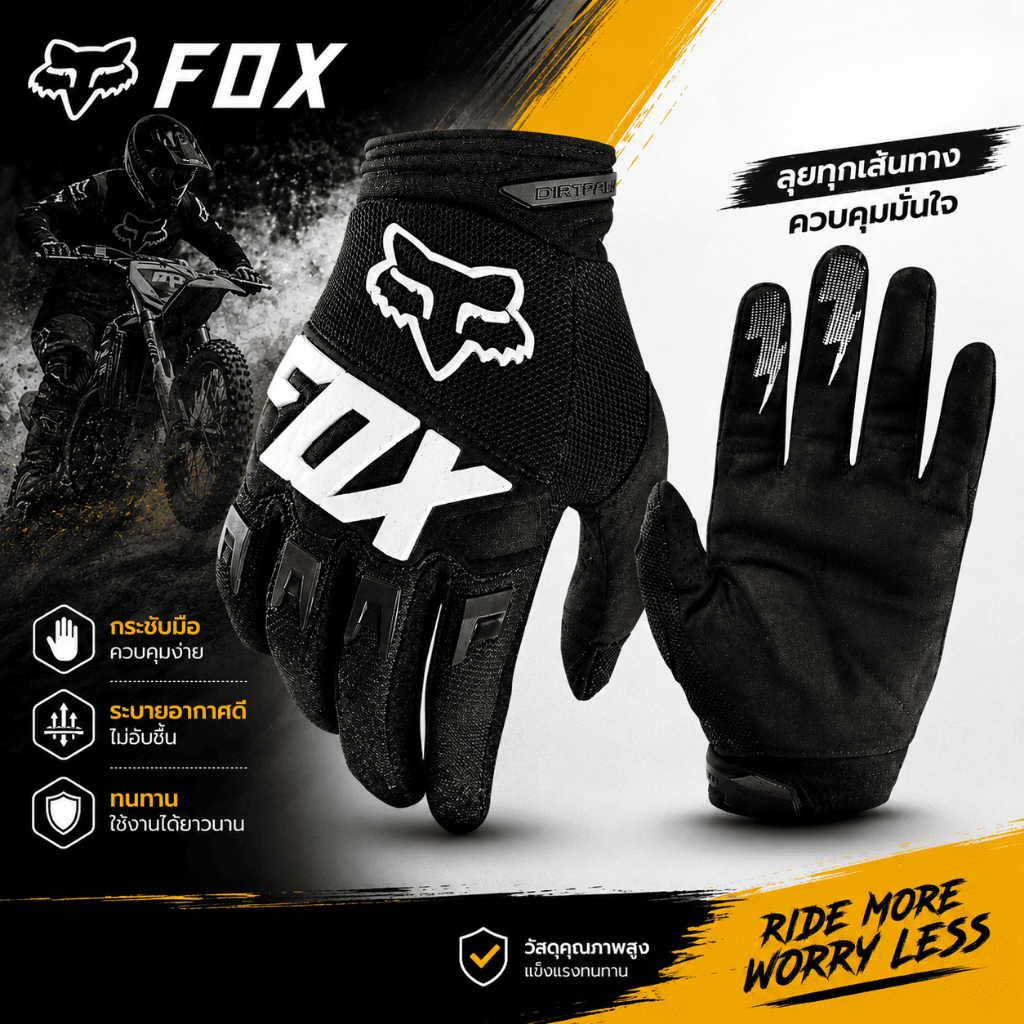 ถุงมือขี่มอเตอร์ไซค์ ลาย FOX (OEM) เต็มนิ้ว ระบายอากาศ กันลื่น สำหรับ Motocross / Enduro / Scooter