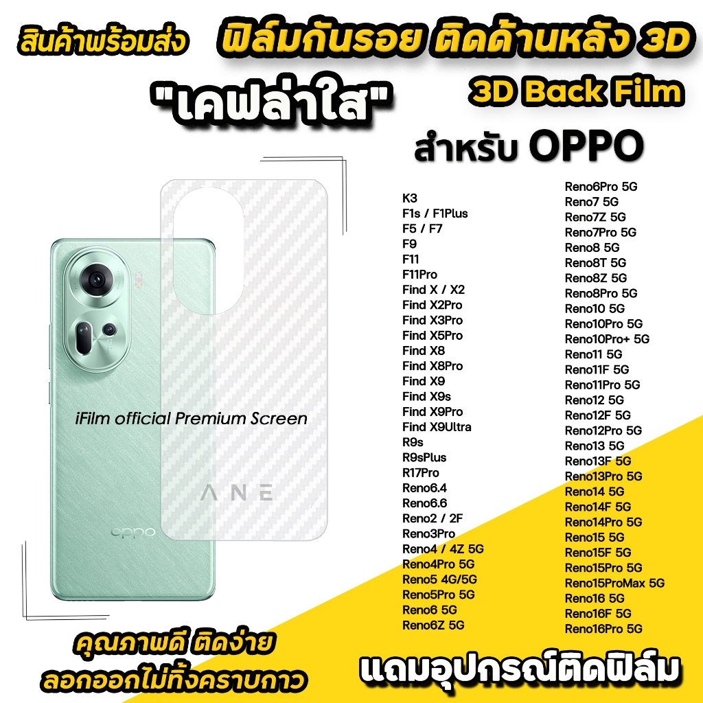 ฟิล์มหลัง เคฟล่า For OPPO FindX9 Ultra Reno16 Pro Reno15 Pro Max Reno15F Reno14 Pro 14F Reno13F X9Pro ฟิล์มกันรอยออโป้