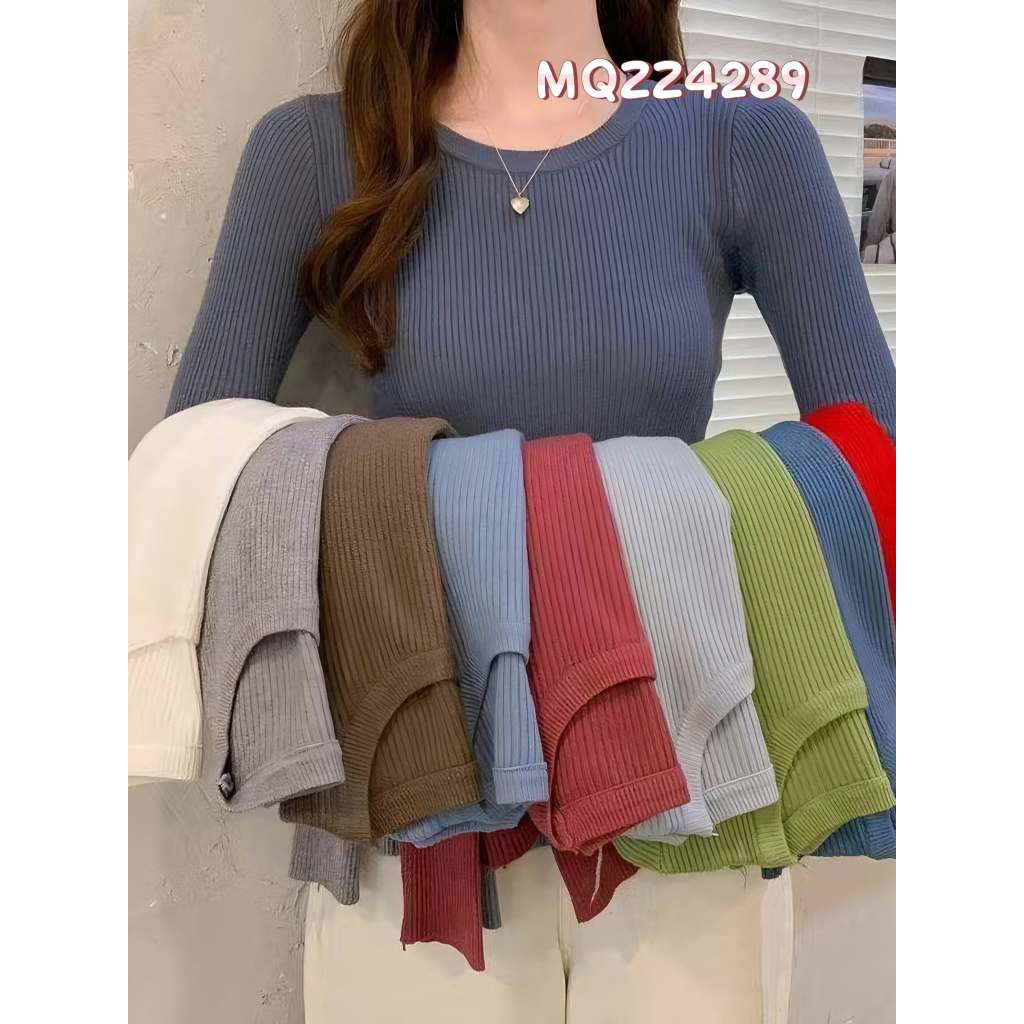 MQzz4289 (49091) เสื้อไหมพรมคอกลมแขนยาว ผู้หญิง สีพื้น 15 สี พร้อมส่ง Freesize