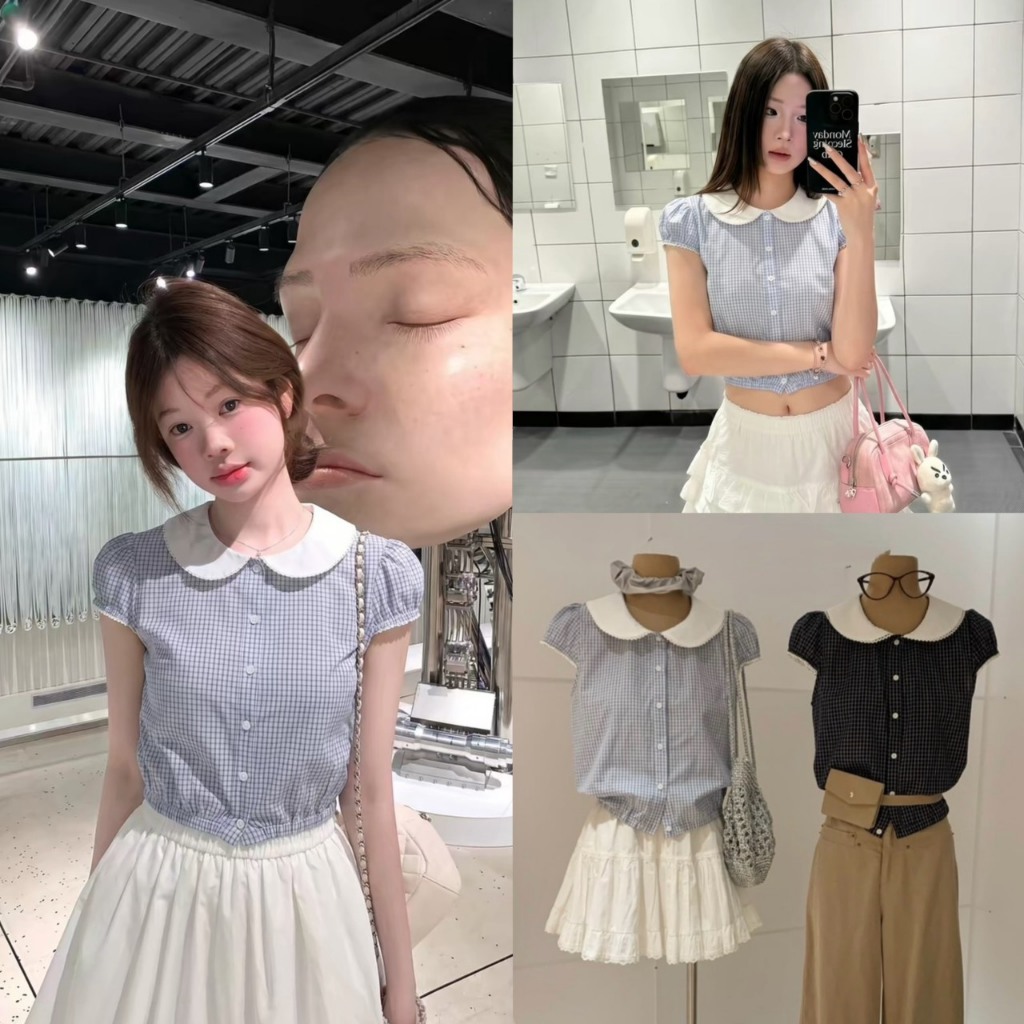 เสื้อคอบัวแขนสั้นกระดุมหน้า - 10365 TAG WG.WE 🇰🇷