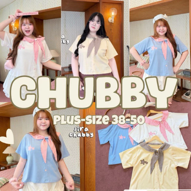 (🎀shopee video & liveมีส่วนลด+ส่งฟรี🎀) เสื้อยืดสาวอวบอ้วนผ้ายูนิ้วโคล่ แต่งสก็อต น่ารักมาก ตรงช่วงอกมีน้องดาว2ดวง(38-50)