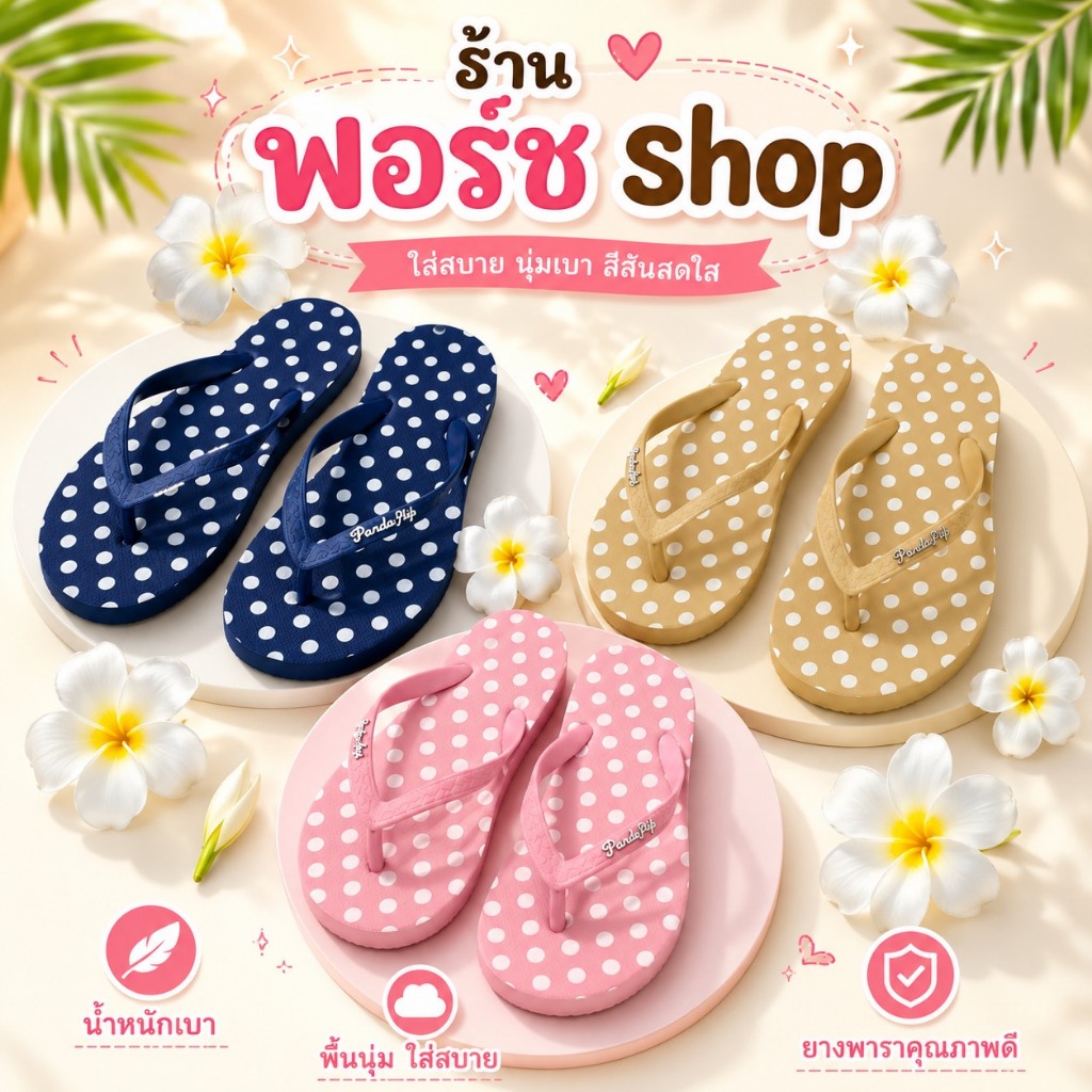 รองเท้าแตะหูหนีบลายจุดสุดน่ารัก Panda Flip POLKA รองเท้าแตะหูคีบแฟชั่น ใส่สบาย น้ำหนักเบา
