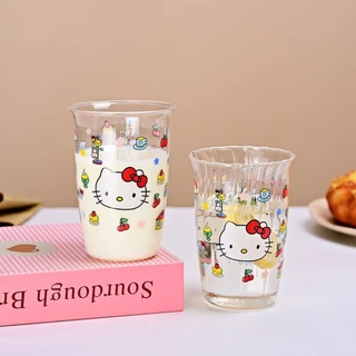 แก้วน้ำ Hello Kitty ลายการ์ตูน ปากกว้าง แก้วสำหรับใส่กาแฟ นมสด เครื่องดื่มร้อน-เย็น ทนความร้อน ดีไซน์เก๋ น่ารัก โฮมคาเฟ่