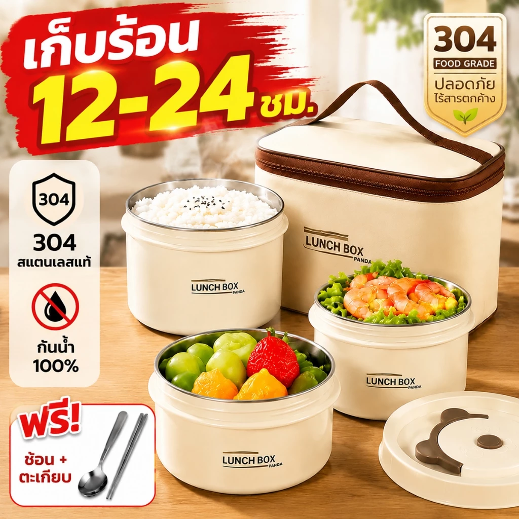 ปิ่นโตเก็บความร้อน 304 กล่องข้าวสแตนเลส เก็บร้อนได้นาน กันรั่วซึม 2 ชั้น 3 ชั้น 4 ชั้น พร้อมกระเป๋าและช้อนส้อม พกพาสะดวก