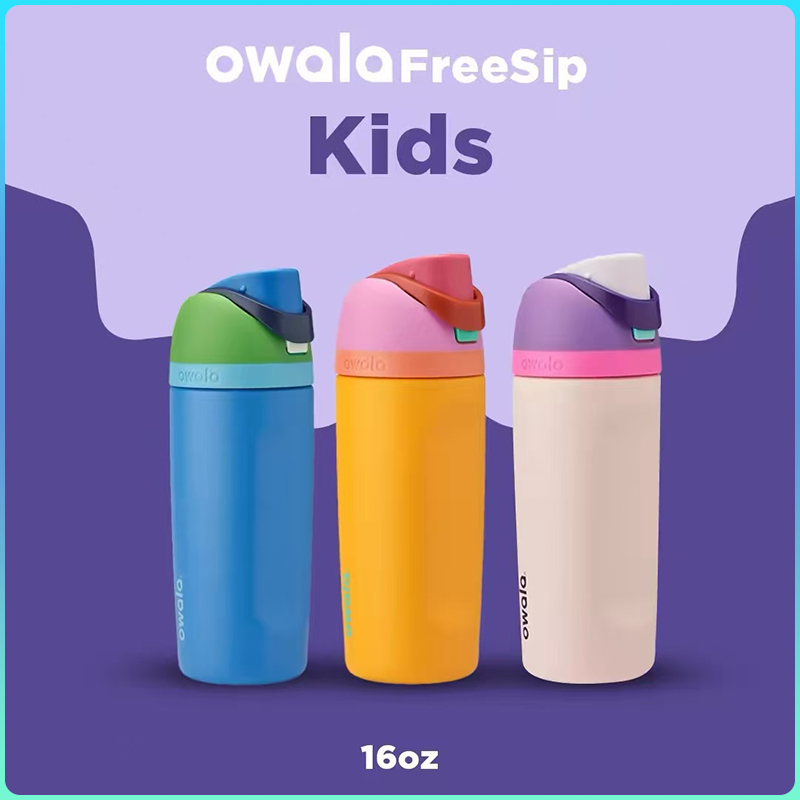 Owala Kids' FreeSip 16oz เก็บความเย็น กระติกน้ำ ของแท้100% พร้อมส่ง สแตนเลส 304 ป้องกันการรั่วซึม