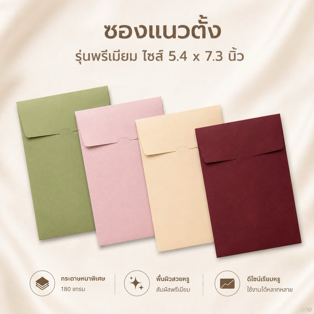 ซอง Premium*ใส่การ์ด แนวตั้ง หนาพิเศษ 180แกรม ซองการ์ดแต่งงาน การ์ดเชิญ ขนาด 5.4 x 7.3นิ้ว (แพ็ค 50 ใบ)