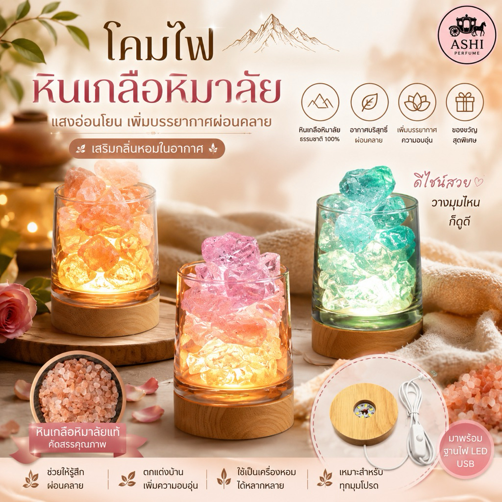 ASHI 📍โคมไฟ+หินคริสตัส หินอโรม่า ในห้องนอน📍กลิ่นฟิโมน18++ กลิ่นเฉพาะทางร้าน มีแบบเชตมีโคมไฟ   และแยกชิ้น พร้อมส่ง
