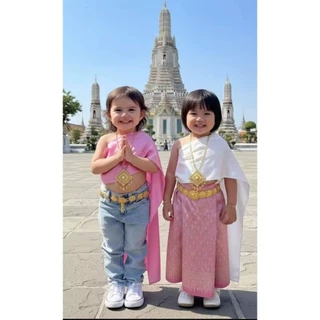 สไบเด็กสำเร็จรูป (เฉพาะสไบ ไม่รวมโจง) เกาะอกยางยืด สวมใส่ง่าย ไม่คัน สำหรับเด็ก 1-3 ปี และ 4-6 ปี มีให้เลือก 21 สี