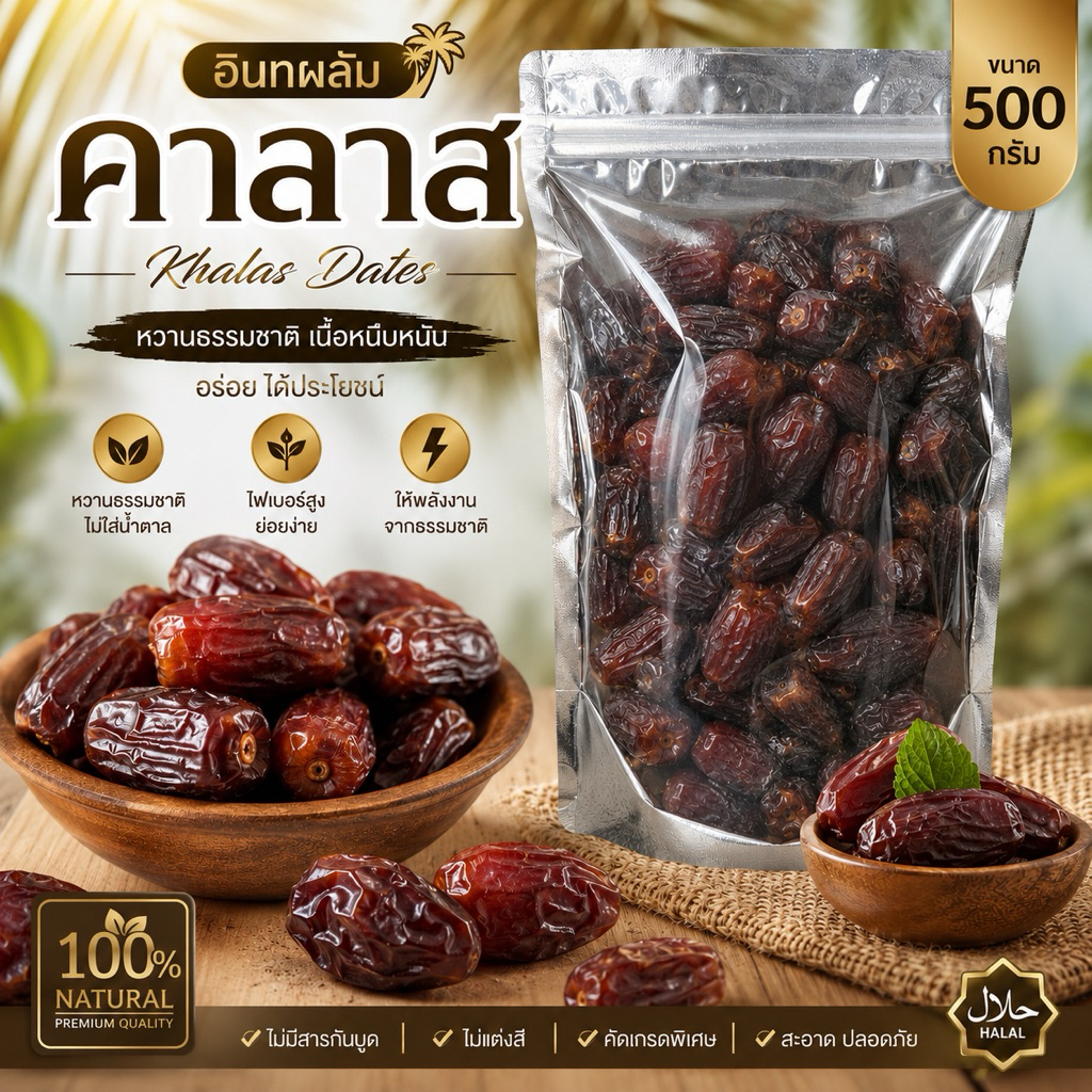 อินทผลัมคาลาสหวานธรรมชาติ ขนาด500กรัม