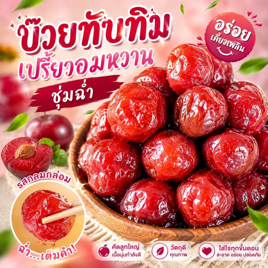 บ๊วยทับทิม ปริมาณ200กรัม เปรี๊ยวอมหวาน เนื้อฉ่ำ