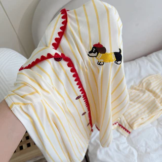 (Bunny bear) sunny cloudy - ชุดนอนมินิมอล ขนาดฟรีไซส์ อก 44 ผ้า cotton พรีเมี่ยม แขนยาวขายาวสไตล์เกาหลี