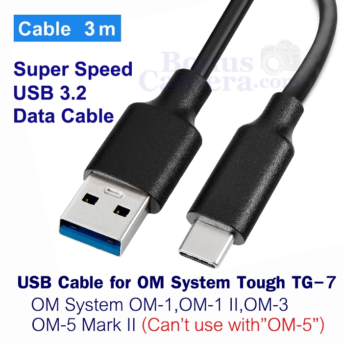สาย USB ยาว 3m ต่อ OM System PEN,OM-1,OM-1 II,OM-3,OM-5 Mark II,Tough TG-7 replaces Olympus CB-USB11