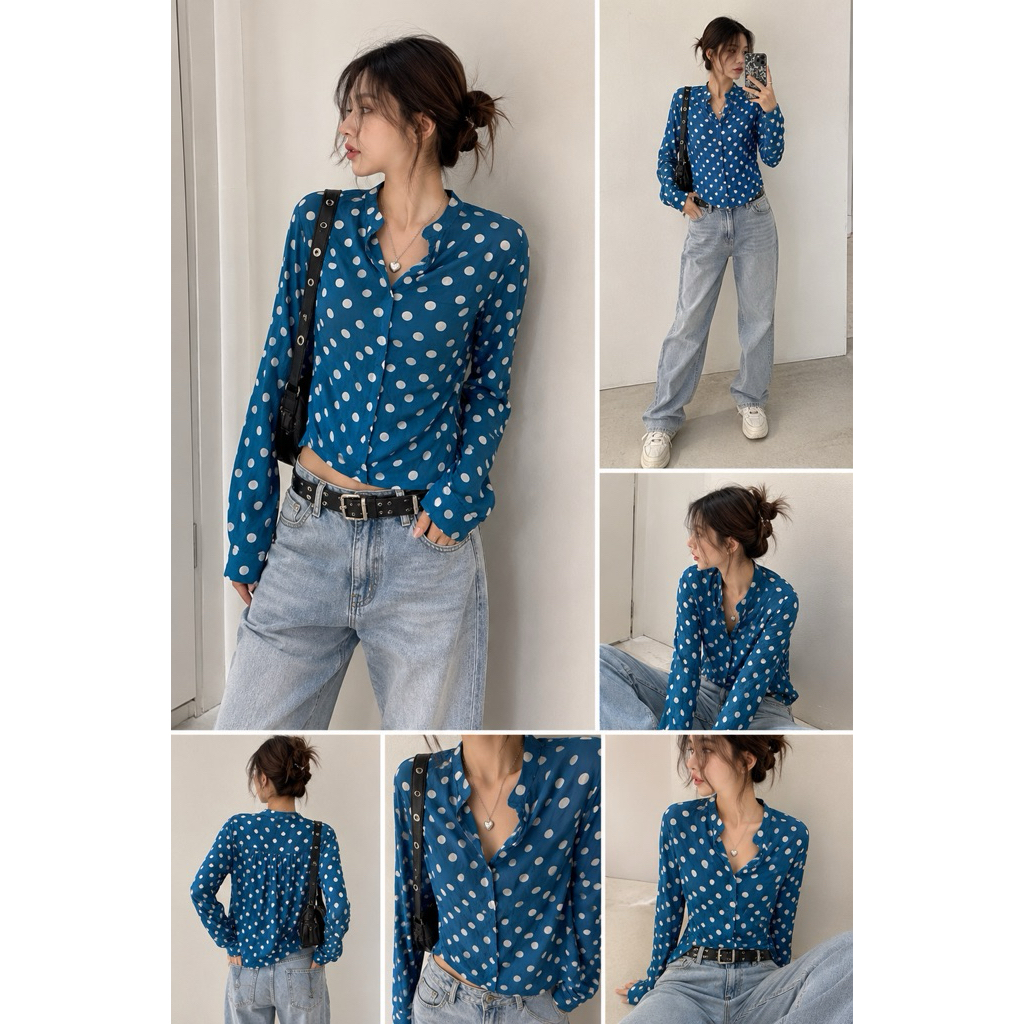 💙 ZARA Woman Polka Dot Blouse เสื้อ zara มือสอง