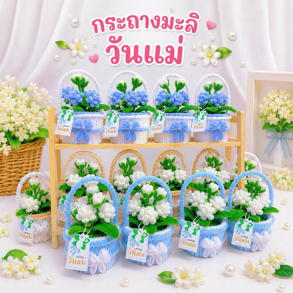 🩵กระถางดอกมะลิจากลวดกำมะหยี่🩵ของขวัญวันแม่สุดน่ารัก