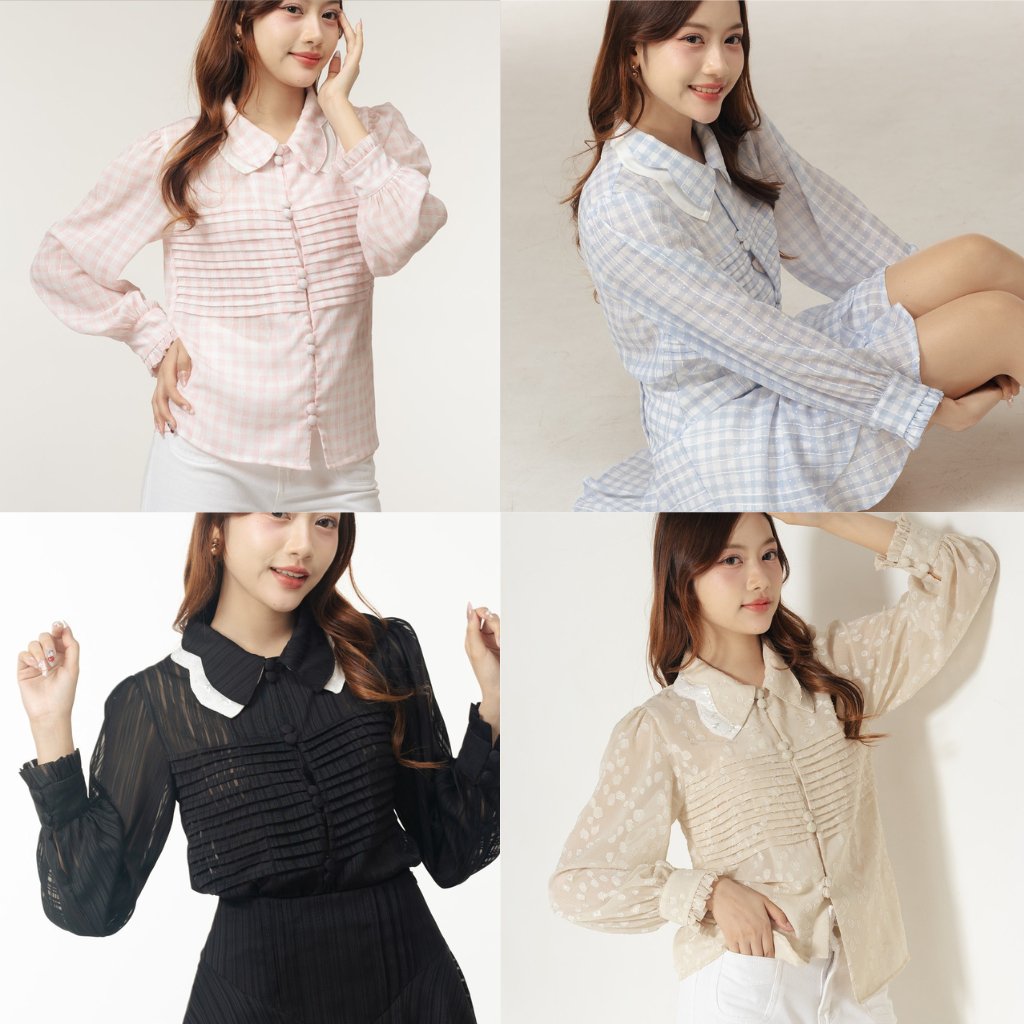 Lafe' Blouse( เสื้อเบลาส์แขนยาวแต่งปก2ชั้น)