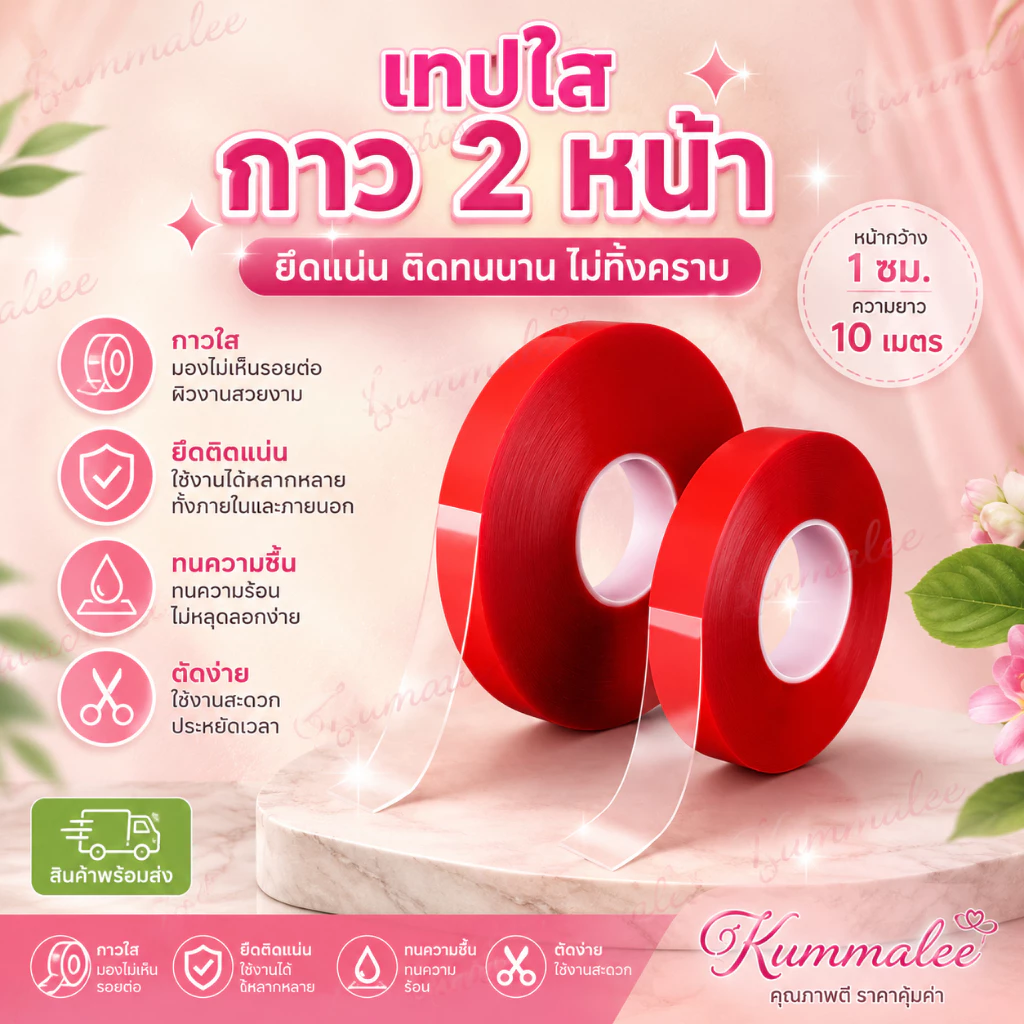 กาวสองหน้า เทปใสติดของอเนกประสงค์ (กว้าง 1 ซม.* ยาว 10 เมตร)