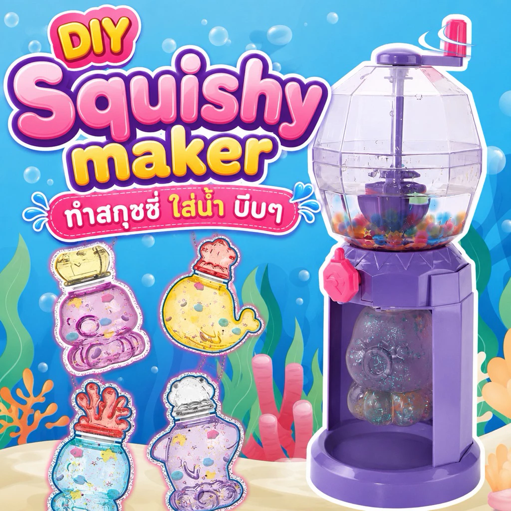 (พร้อมส่งจากไทย) Squishy Maker DIY kit ชุดทำสกุชชี่ 4ตัว พร้อมของตกแต่ง ของขวัญวันเกิด พวงกุญแจ