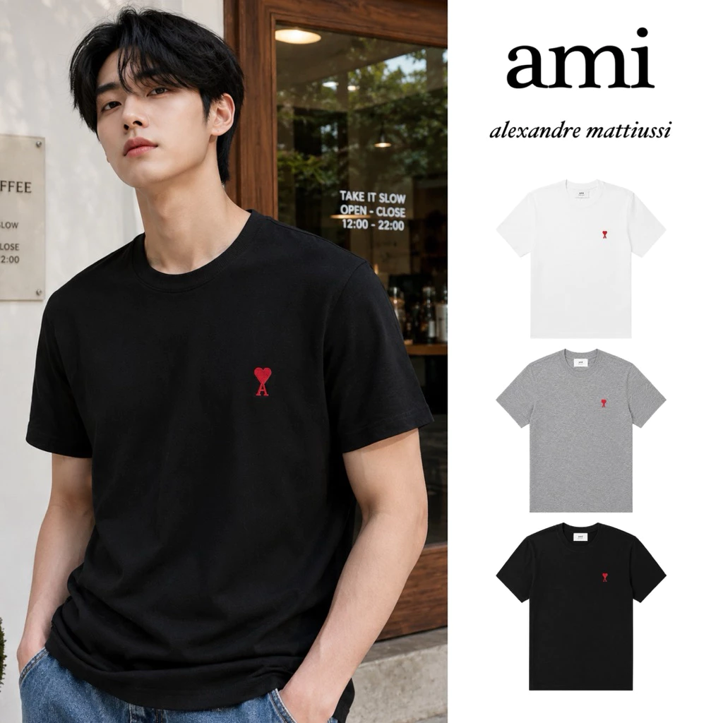 พร้อมส่ง | เสื้อยืด AMI Paris Ami de Coeur T-Shirt ปักโลโก้หัวใจ รับประกันความพอใจ คืนเงินได้