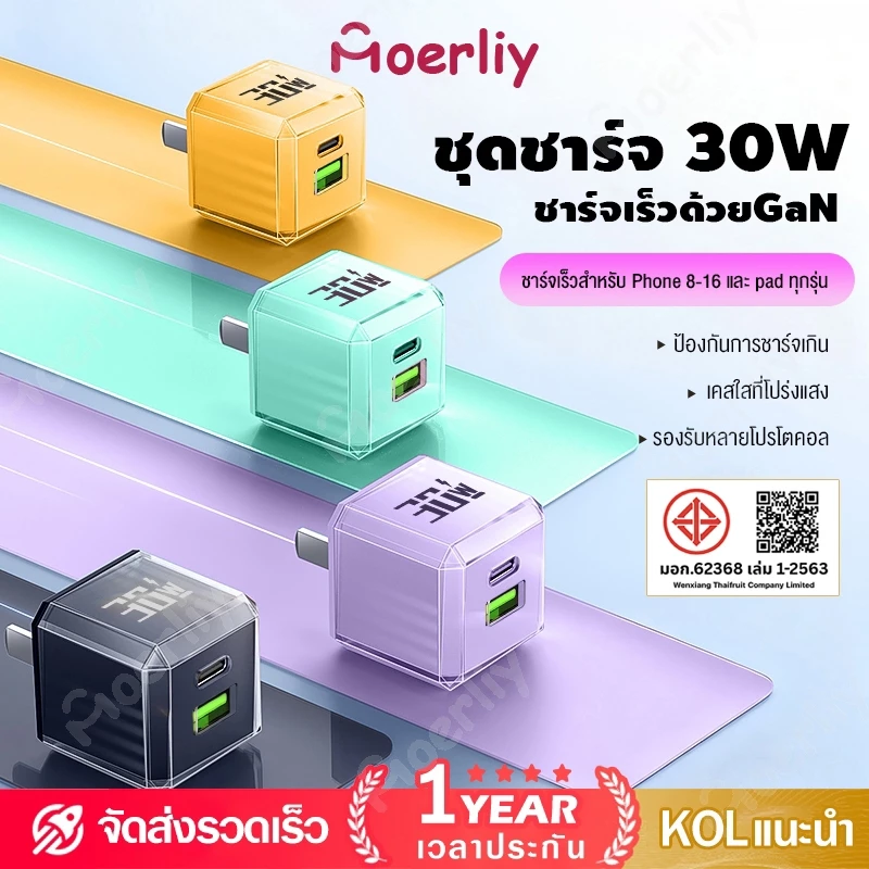 ที่ชาร์จเร็ว GaN 30W PD 1USB + 1usb-c เครื่องชาร์จเร็ว ชาร์จพร้อมกัน 2 พอร์ต ขนาดเล็ก พกพาสะดวก