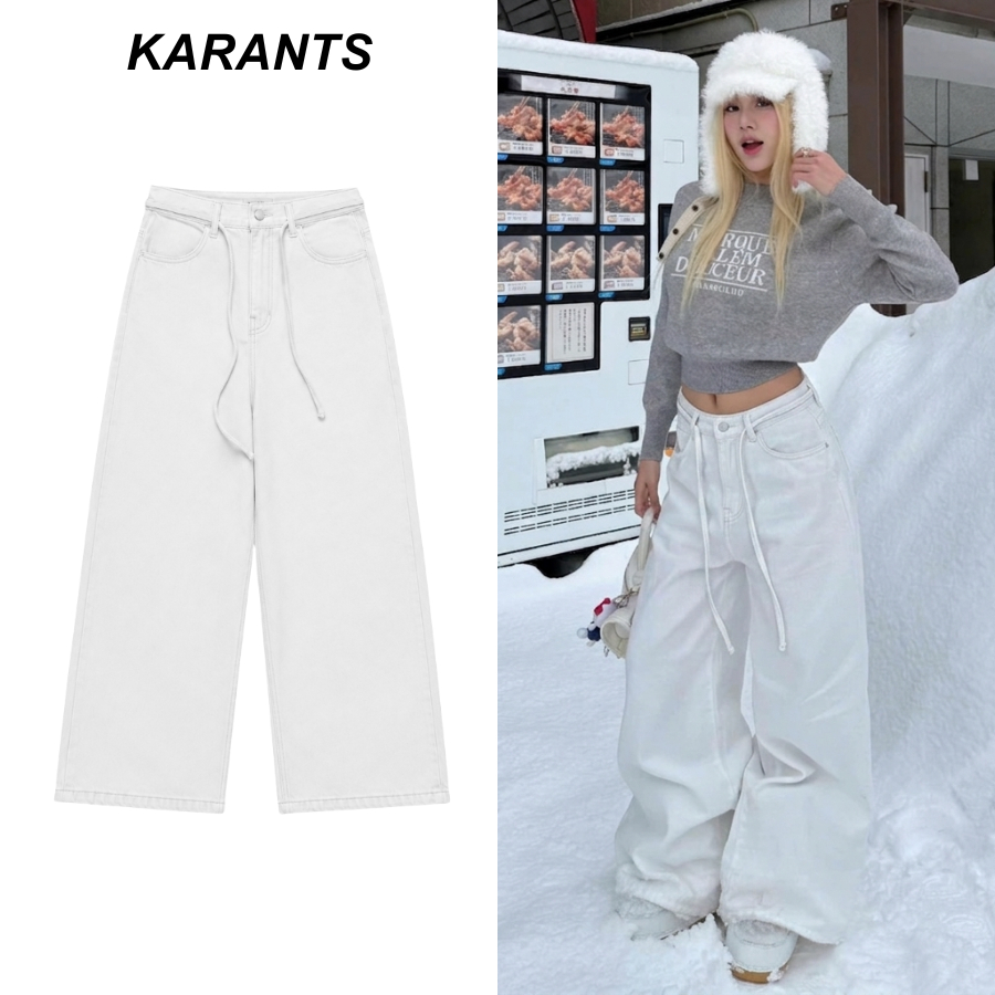 (แถมเข็มขัด) Karants กางเกง Kaki Straight เรียบ ขากว้าง Streetwear Unisex ชาย-หญิง - KQ130