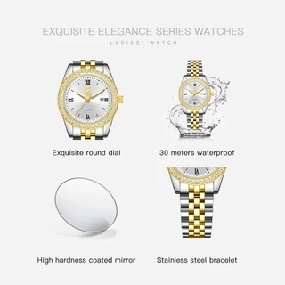 PLAYBOY นาฬิกา ผู้หญิง watch 100% ของแท้ ควอตซ์ สายสเตนเลส ฝังเพชร หน้าปัดนาฬิกา ทอง 3908
