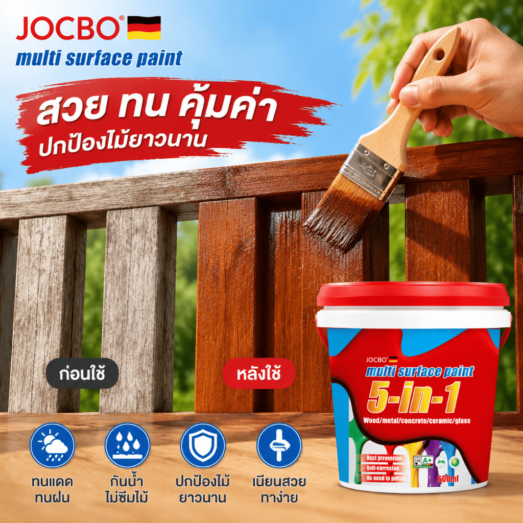 JOCBO สีทาไม้ 600ML ใช้ได้กับไม้ทุกประเภท สีย้อมไม้ สีทาไม้สูตรน้ำ สีทาไม้กันน้ำ แลคเกอร์เงาไม้
