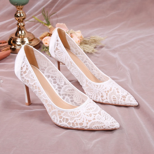 JKN Shoes 8631-52-2 รองเท้าเจ้าสาว ลูกไม้ผ้าซีทรู สูง8cm