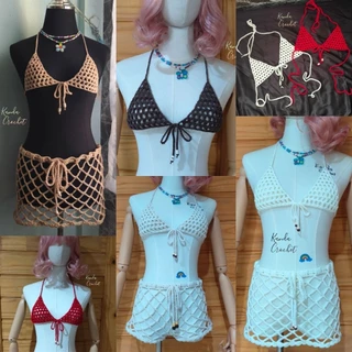 เสื้อสายเดี่ยวตาข่ายถักโครเชต์ (จัดส่งภายใน2วัน) crochet mesh top 100% handmade