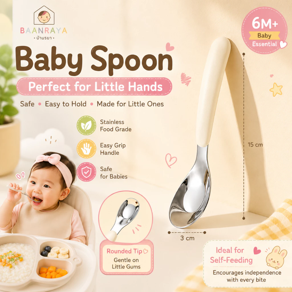 🔥Pro🥄 ช้อนส้อมเด็ก Food Grade พร้อมกล่องพกพา ช้อน ส้อมเด็ก ทุกวัย BLW Baby Spoon Fork Stainless Steel Baan Raya