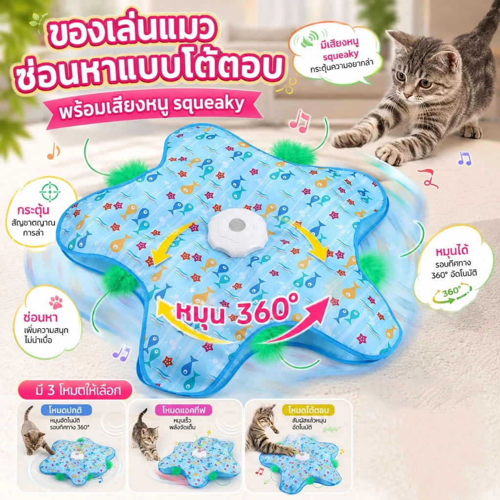 ของเล่นแมวอัตโนมัติ🐱ไม้ล่อแมวขนนก เคลื่อนไหวสุ่ม เล่นซ่อนหา ไม้ตกแมวอัตโนมัติ ชาร์จ USB ของเล่นแมวคลายเครียด
