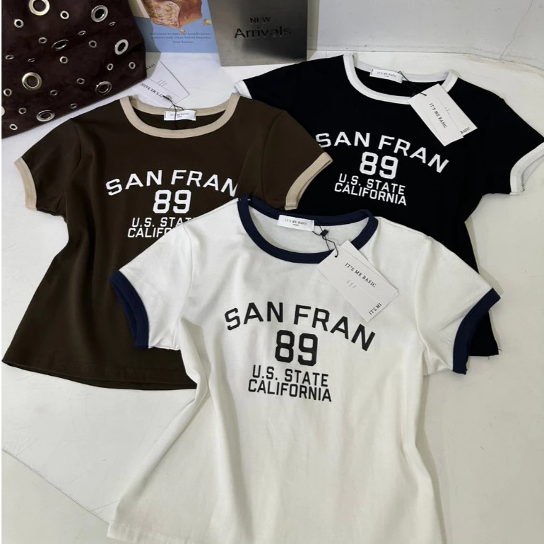 A1087 เสื้อครอป SAN FRAN 89 ดีไซน์สปอร์ตวินเทจกำลังฮิต ผ้านุ่ม ยืด ใส่สบาย ทรงครอปกำลังดี มีให้เลือกหลายสี