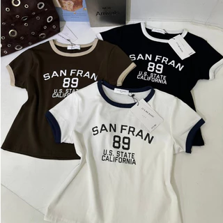 A1087 เสื้อครอป SAN FRAN 89 ดีไซน์สปอร์ตวินเทจกำลังฮิต ผ้านุ่ม ยืด ใส่สบาย ทรงครอปกำลังดี มีให้เลือกหลายสี