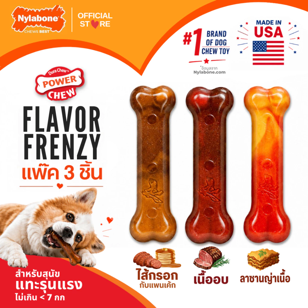 ðšðļMade in USAðšðļ Nylabone Power Chew Bone Dog Toy āļāļĢāļ°āļāļđāļāļāļąāļāđāļāļ° āļāļāļāđāļĨāđāļāļāļąāļāļāļąāļāļŠāļļāļāļąāļ āđāļĢāđāļŠāļēāļĢāļāļīāļĐ 3 āļāļīāđāļ
