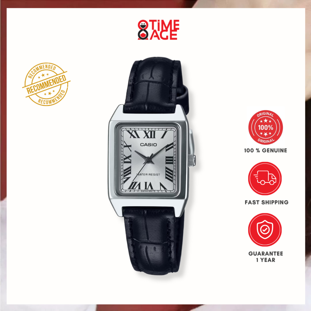 CASIO นาฬิกาข้อมือผู้หญิง CASIO รุ่น LTP-V007L-7B1UDF ของแท้ประกันCMG 1 ปี สายหนังแท้สีดำ หน้าปัดสีข