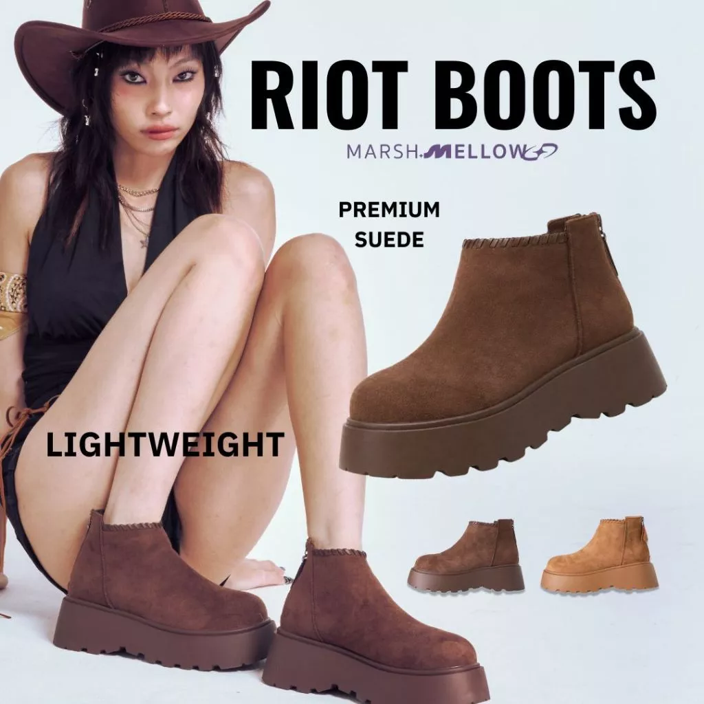 RIOT BOOTS - MARSHMELLOW รองเท้าบูธข้อสั้นหนังกลับมีซิบด้านหลัง