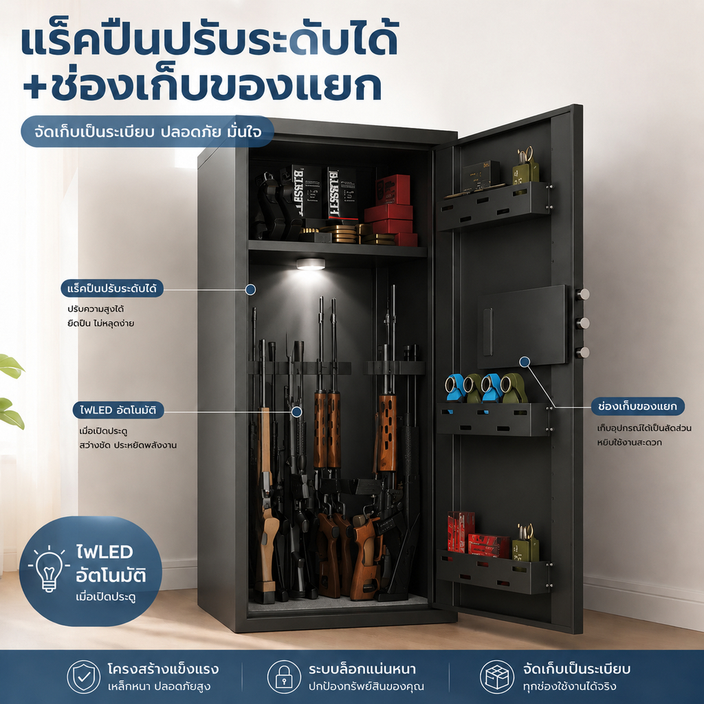 ตู้เก็บปืน ตู้เซฟปืน เก็บปืนยาว ปืนสั้น ระบบดิจิตอล สแกนนิ้ว รหัสผ่าน กุญแจสำรอง กันขโมย Gunsafe - รับประกัน 5 ปี