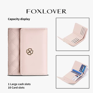 FOXLOVER กระเป๋าสตางค์สั้นสำหรับผู้หญิง มีช่องใส่บัตร 10 ช่อง สามารถใส่เงินเหรียญและบัตรประชาชน พกพาสะดวกเวลาออกไปข้างนอ