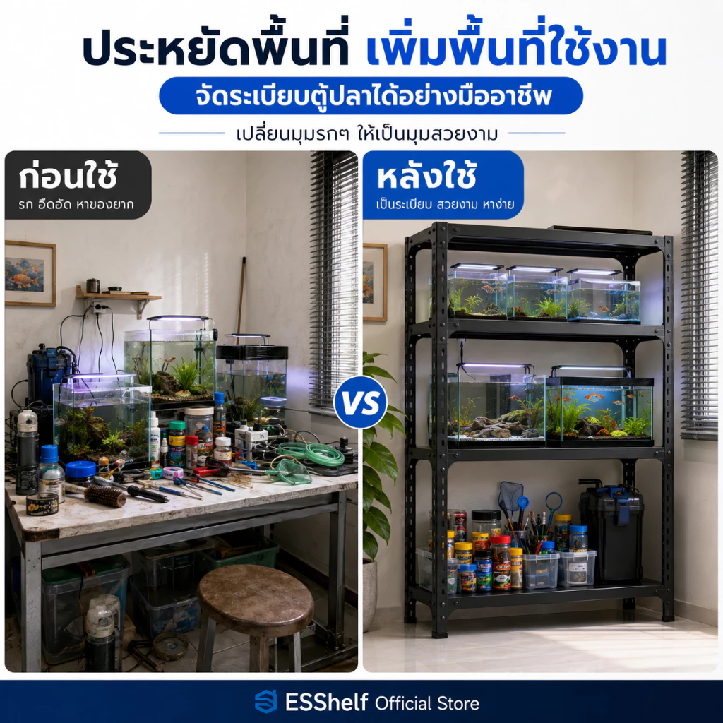 ESShelf ชั้นวางตู้ปลา 3/4/5 ชั้น สีขาว/ดำ เหล็กกันสนิม รับน้ำหนัก 30kg/ชั้น ปรับระดับได้ แข็งแรง thumbnail 7
