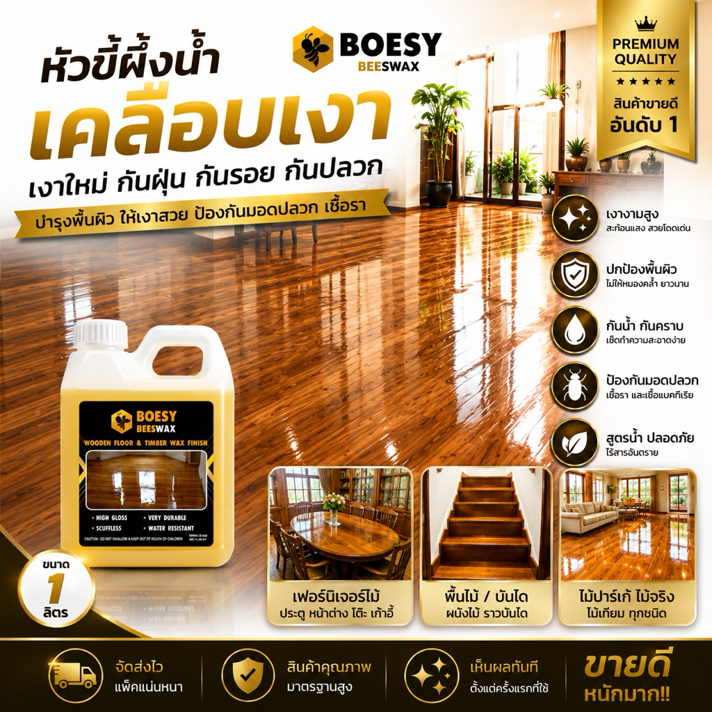 ยอดขายอันดับ 1 ขี้ผึ้งเคลือบเงาไม้ ขี้ผึ้งทาไม้ Boesy Beewax ทําความสะอาด ชุบชีวิตเฟอร์นิเจอร์ไม้และทุกพื้นผิว 1 ลิตร
