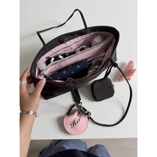 Oncyshop กระเป๋าสะพาย แถมใบเล็กทุกออเดอร์ คู่สีbrown-pink กระเป๋าไนลอน